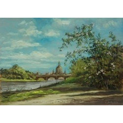 Dresden mit bl&uuml;henden Heckenrosen